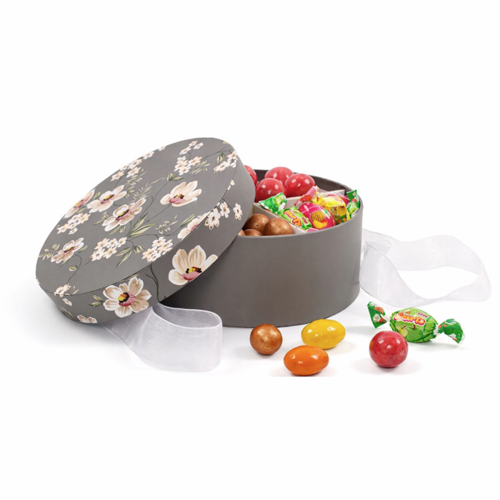 Rund Hattask Brun/Vit Blommor, Familjeask, 400 g